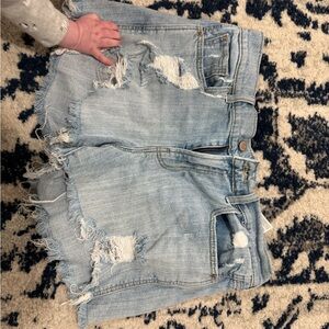 Distressed Light Blue Denim Shorts